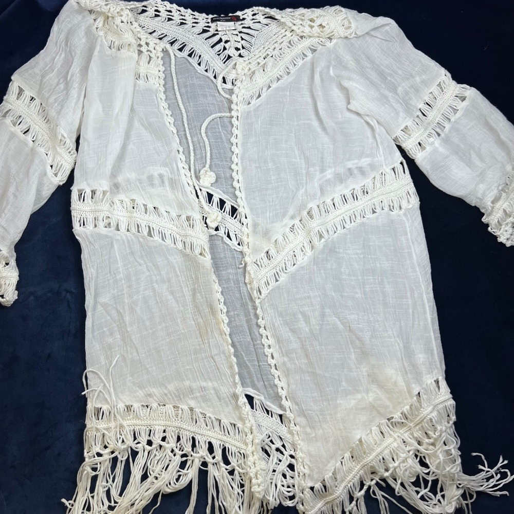 Vivid Importers White Crochet Coverup Cardigan | Size 1X | Beach Cottage Boho
